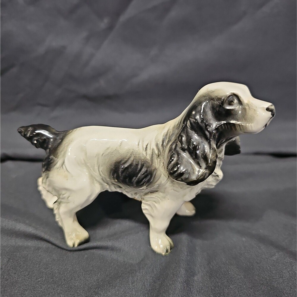 Japan Black & White Springer Spaniel Dog Porcelain Figure